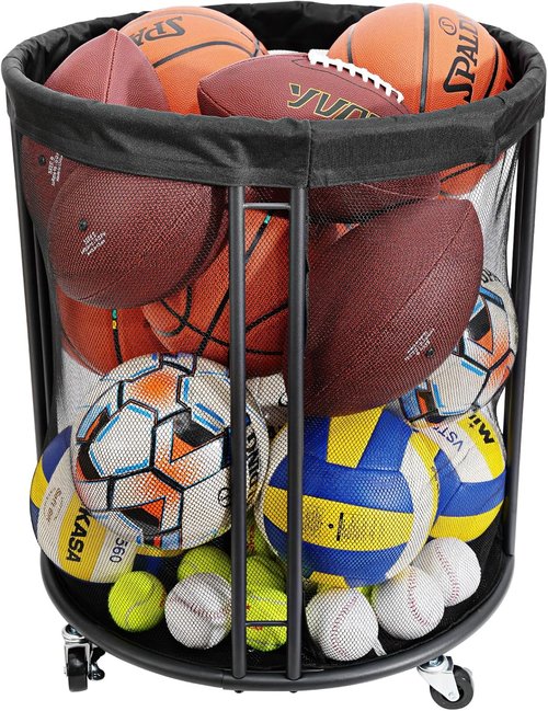 Ball Storage Bin - Rolling Basketball Rack for Indoor & Outdoor Use | Versatile Holder for Soccer & More