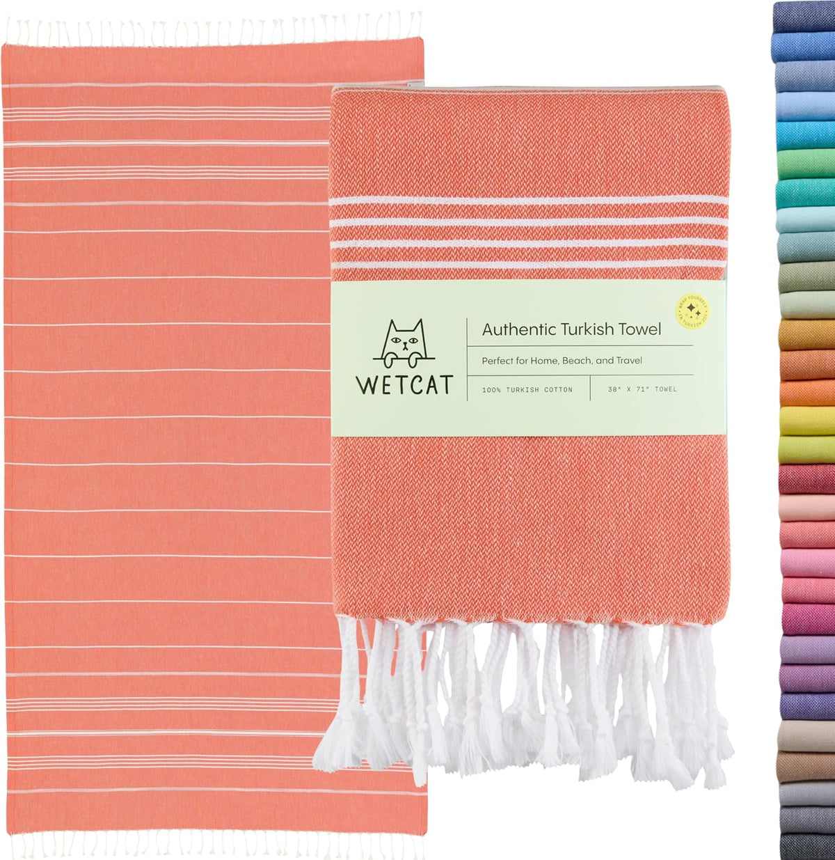 WETCAT Oversized Turkish Beach Towel - 100% Cotton, Quick Dry, Sand Free, Dark Coral (38"x71")
