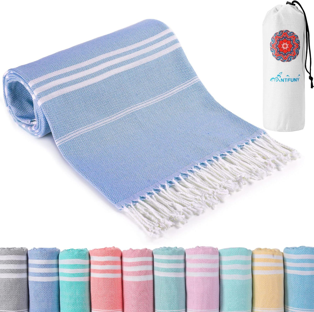 Skiennix Turkish Beach Towels - Quick Dry, Sand-Free & Soft | Lightweight Blue Stripe for Adults