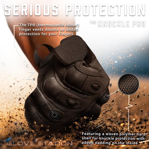 Glove Station Tactical Gloves for Men – Touchscreen Utility Gear with Hard Knuckle Protection Used in Motorcycle, Airsoft, Combat, Police, Shooting & Outdoor Work Black - Hard Knuckle Large