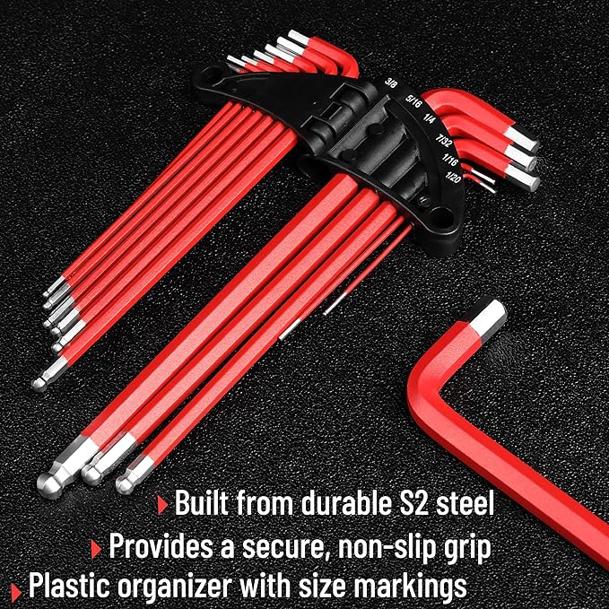 Bates- Long Allen Wrenches Sets, 13 Pack, 3.8" to 9" Length, SAE Hex Key Set (3/64" to 3/8"), Long Allen Wrench Set with Exrta Long Arm and Ball End for Precision, Mechanics, DIY, Home Repairs