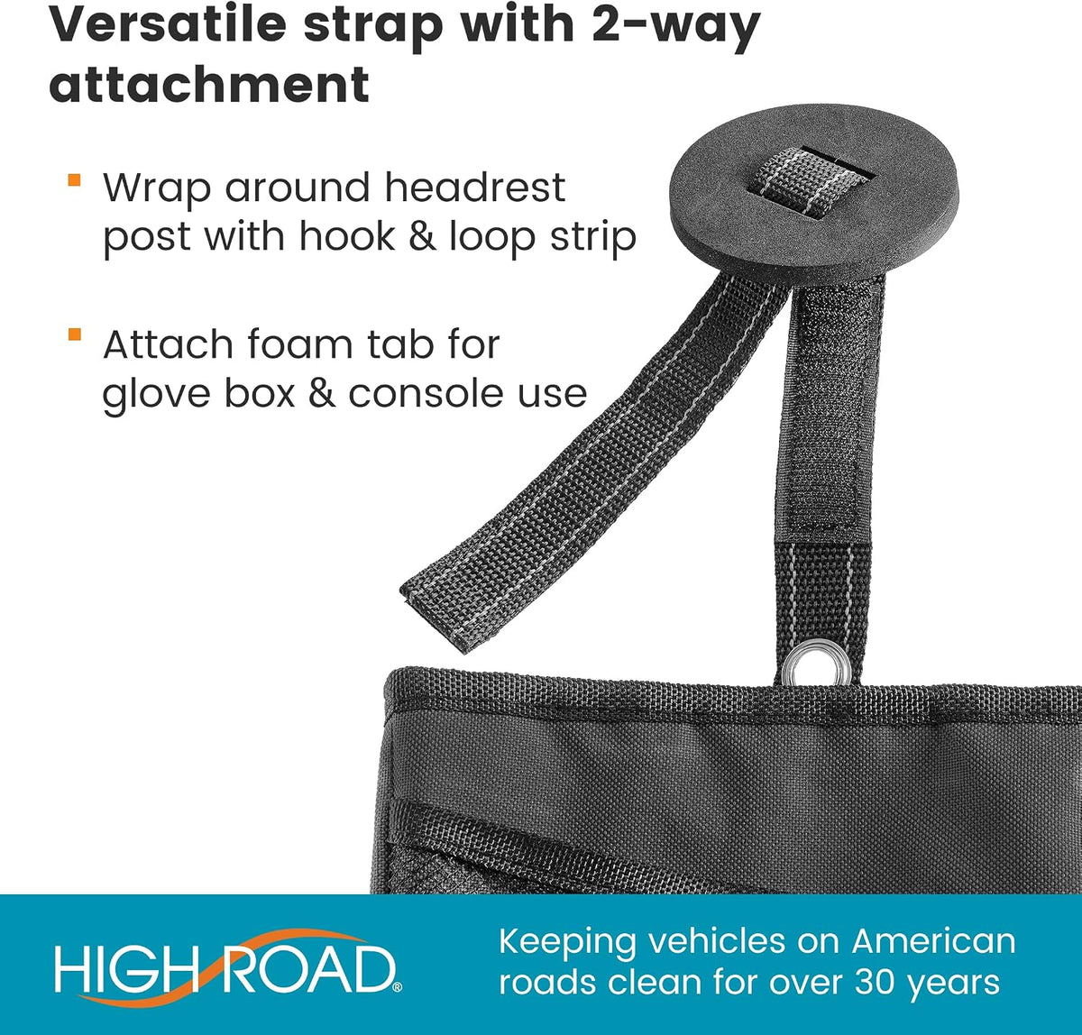 High Road TrimTrash Hanging Car Garbage Bag - Slim and Leakproof Car Trash Bag with Magnetic Closure and Storage Pocket - Attaches to Seat, Glovebox or Console