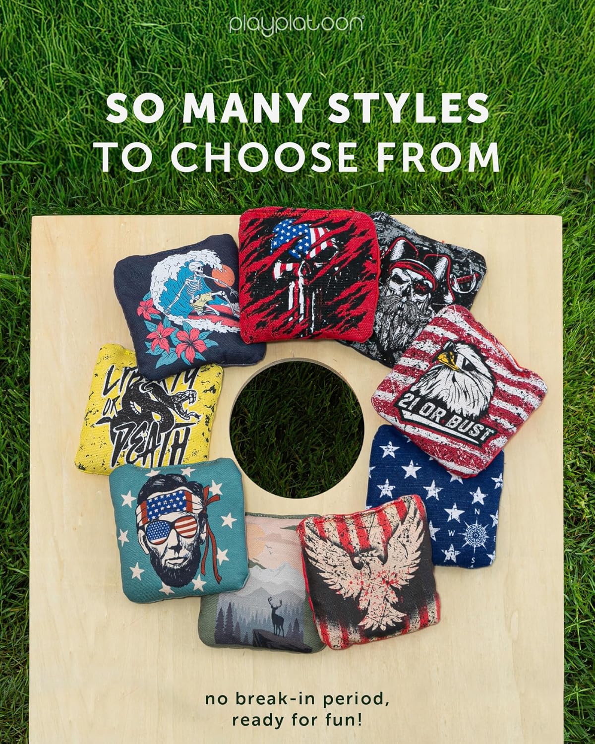 Play Platoon Pro Cornhole Bags - Set of 8 Professional Dual-Sided Slick & Sticky Bags | Tournament Series