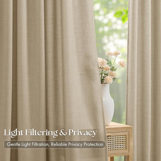 Tan Pinch Pleated Bedroom Curtains 96 Inches Long 4 Panels Set, Memory Trained