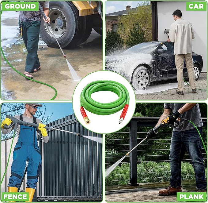 PWACCS Pressure Washer Hose, 25 FT 3/8" Quick Connect Power Washer Hoses Kink Resistant for Cold/Hot Water, Steel Wire Braided Pressure Hose, M22 14 Fittings, 4000 PSI