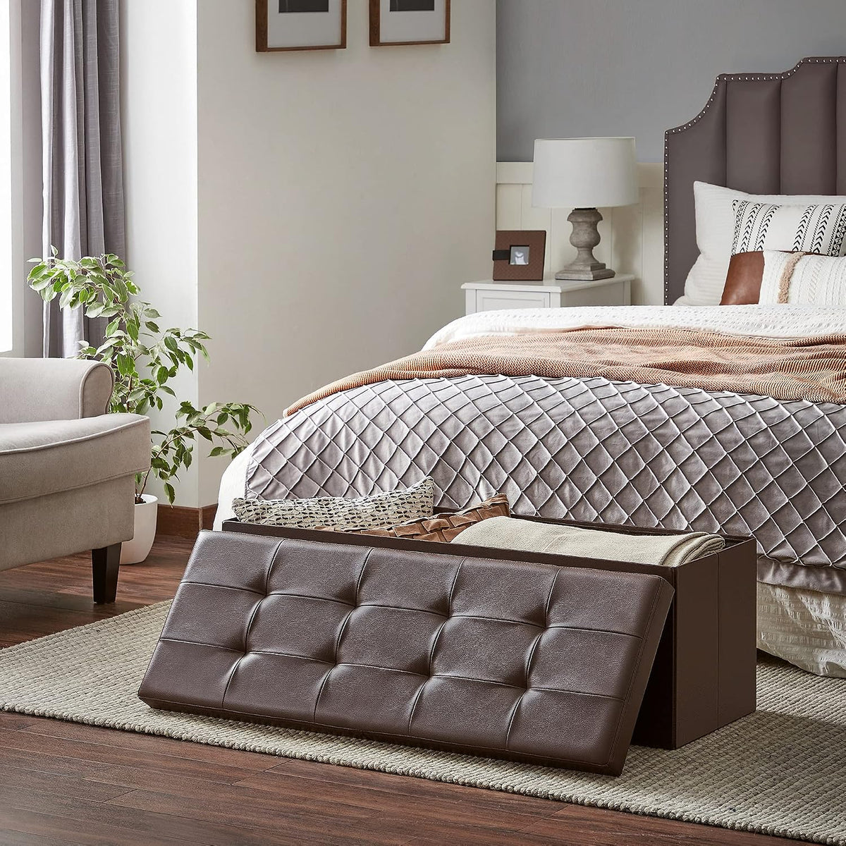 SONGMICS 43.3 Inches Folding Storage Ottoman Bench with Flipping Lid