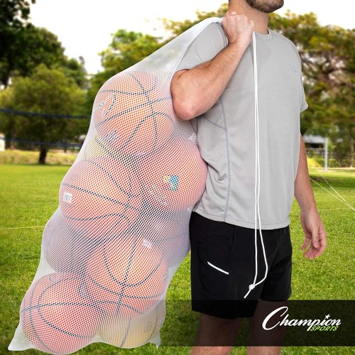 Champion Sports Mesh Equipment Bag - Heavy-Duty Nylon Drawstring Storage Sack for Balls, Swim Gear & Laundry, Multiple Sizes Available