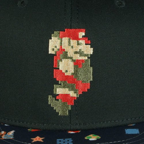 Bioworld Super Mario Hat Embroidered Mario Patch Adult Flat Bill Adjustable Baseball Cap OSFM Black