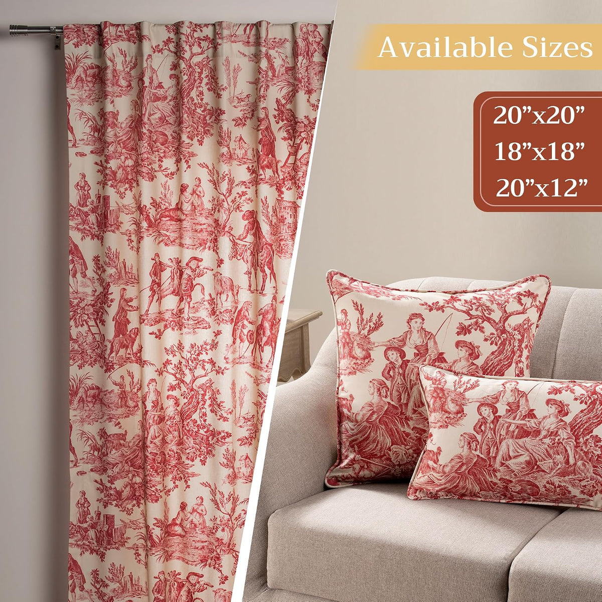 Maison d' Hermine Throw Pillow Covers 100% Cotton (20" x 20" - Pack of 1) | Square Toile Decorative Pillow Covers with Invisible Zipper for Living Room Couch Sofas - The Miller - Red