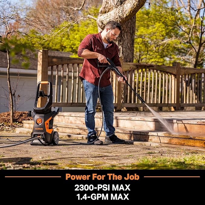 LawnMaster LT506-2000A Electric Pressure Washer 13 Amp 1.4 GPM 2300 Max PSI CSA Certified with Detergent Bottle