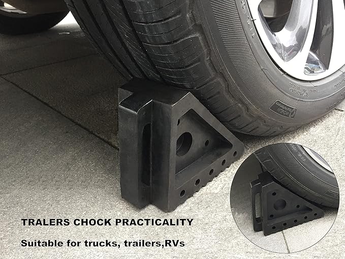 HOXWELL Solid Heavy Duty Rubber Wheel Chocks 2 Packs, Premium Chock for Car, Travel Trailers, RV, Truck, and ATV(2 pcs, Black) 8" x 4" x 6"