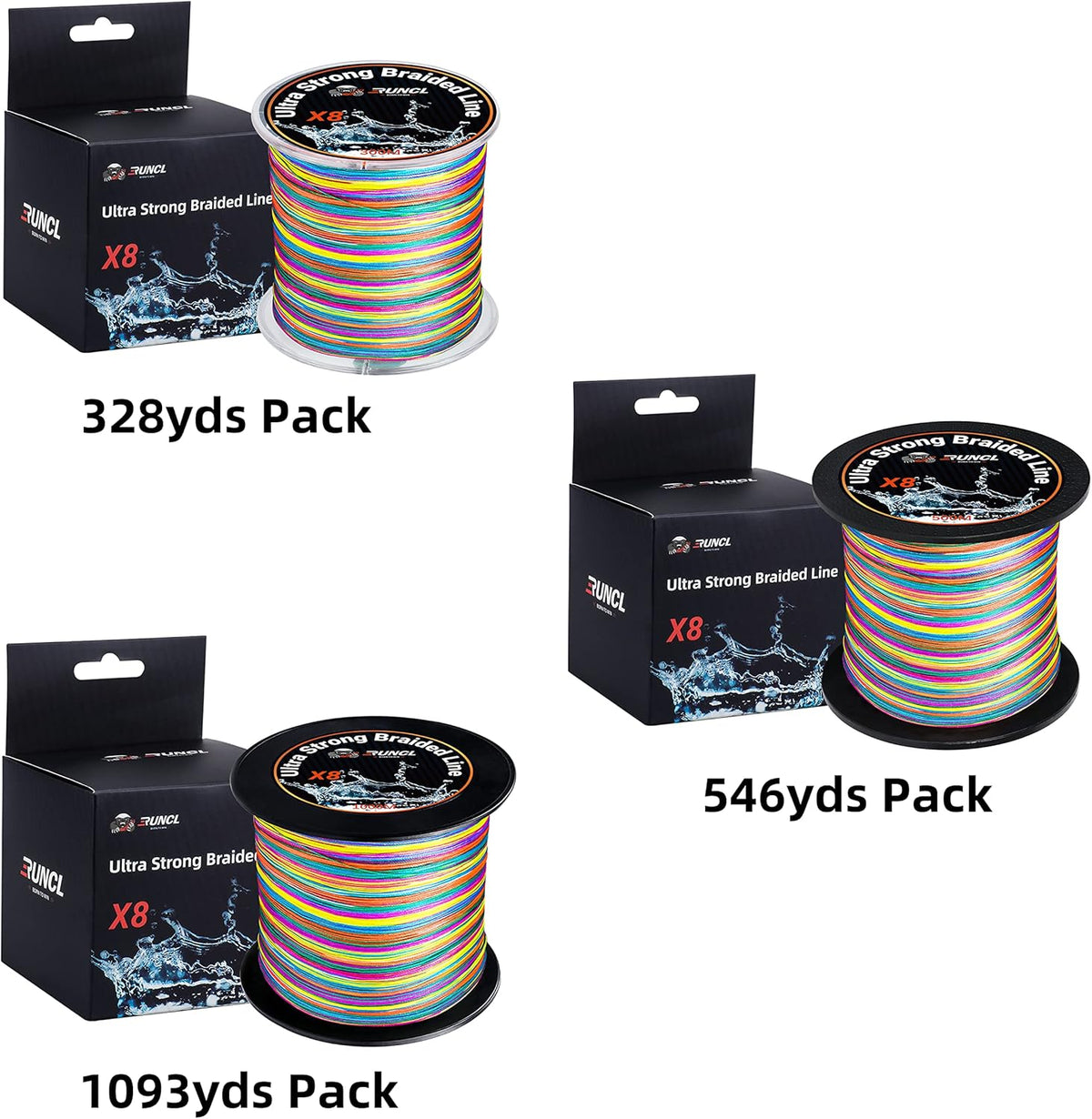 RUNCL 8 Strands Braided Fishing Line - High Visibility, Super Strong & Abrasion Resistant | 328yds to 1093yds, 12lb to 100lb
