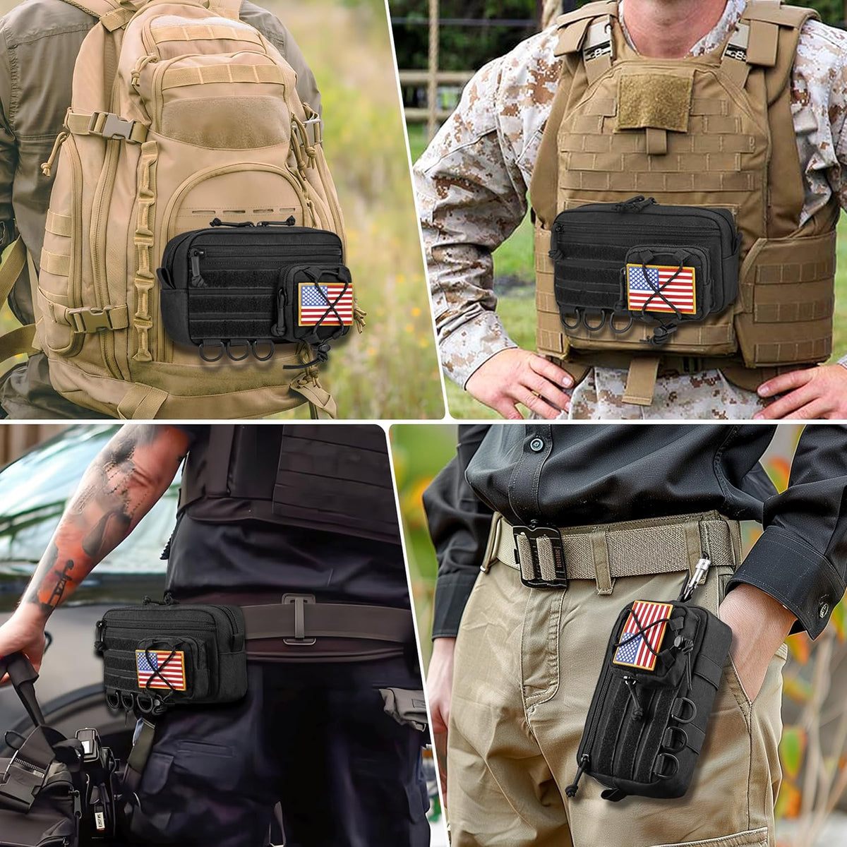 Skiennix Tactical Molle Pouch - Water-Resistant Admin Pouch with US Flag Patch | Versatile Utility for Vests & Backpacks