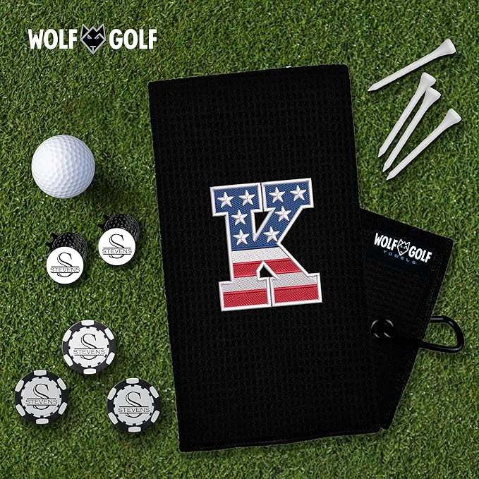 Wolf Golf Towels USA Monogrammed Personalized Golf Towel | Custom Golf Towels for Golf Bags for Men or Women