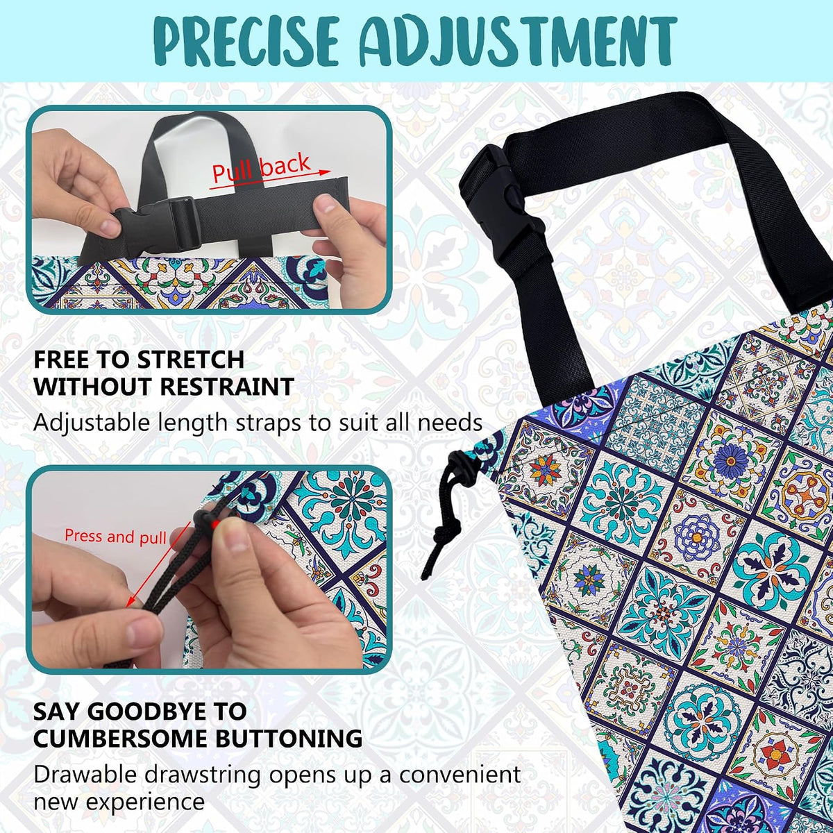 Car Garbage Bag Abstract Portuguese Tiles Drawstring Car Trash Bag Hanging for Back Seat with Adjustable Buckle Canvas Vehicle Trash Can Easy-to-Install