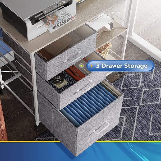 DEVAISE 3 Drawer Mobile File Cabinet, Rolling Printer Stand