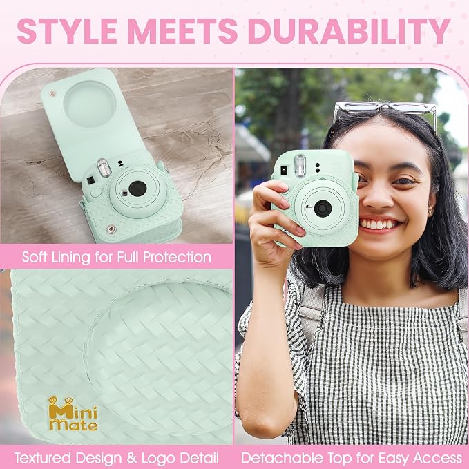 Fujifilm Instax Mini 12 Instant Camera Mint Green + Minimate Custom Designed