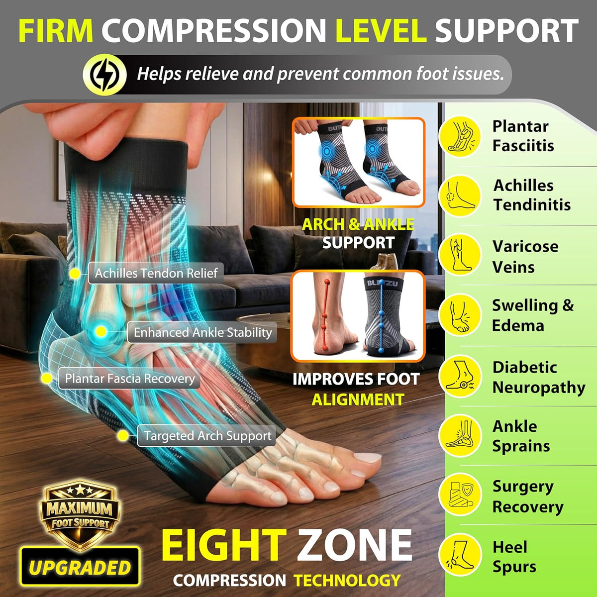 Skiennix Compression Socks - Plantar Fasciitis & Achilles Tendonitis Relief | Arch Support, Orange, S-M