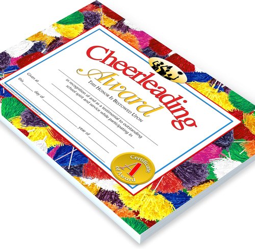 Hayes Cheerleading Award Certificate - Customizable Recognition for Kids | Full-Color Pom-Pom Design, 8.5" x 11" - 30 Pack