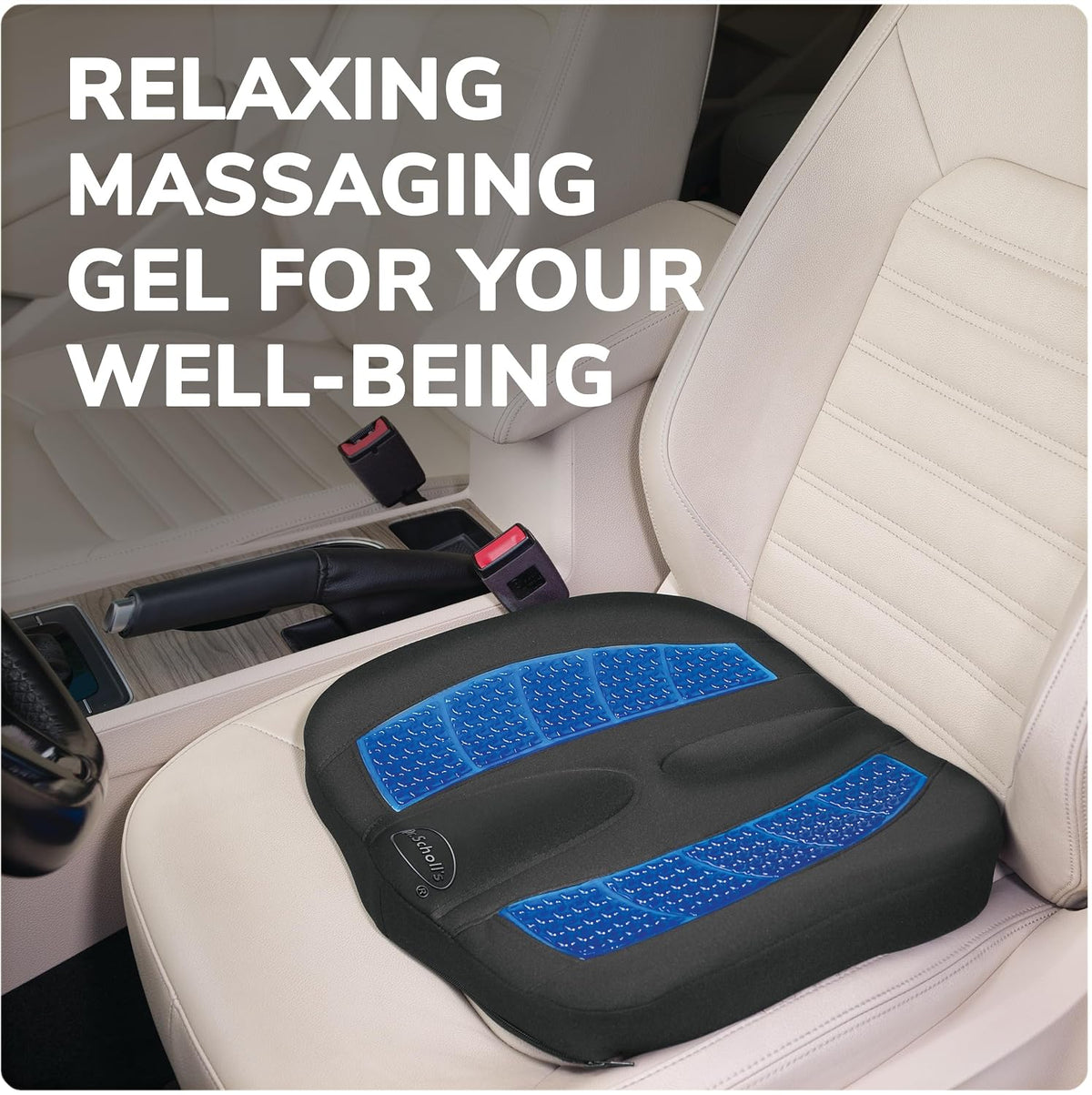 Dr. Scholl’s Massaging Gel Posterior Seat Cushion for Car, Office, Home — Black