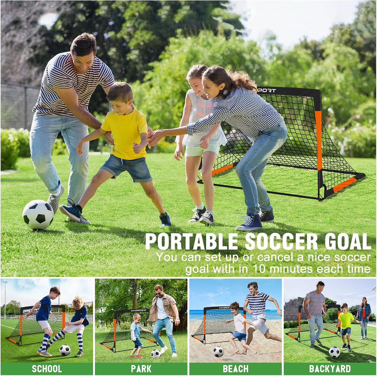 VAVOSPORT Kids Soccer Goals - Portable 4x3 & 6x4 Ft Mini Training Nets | Perfect Outdoor Games for Ages 3-14