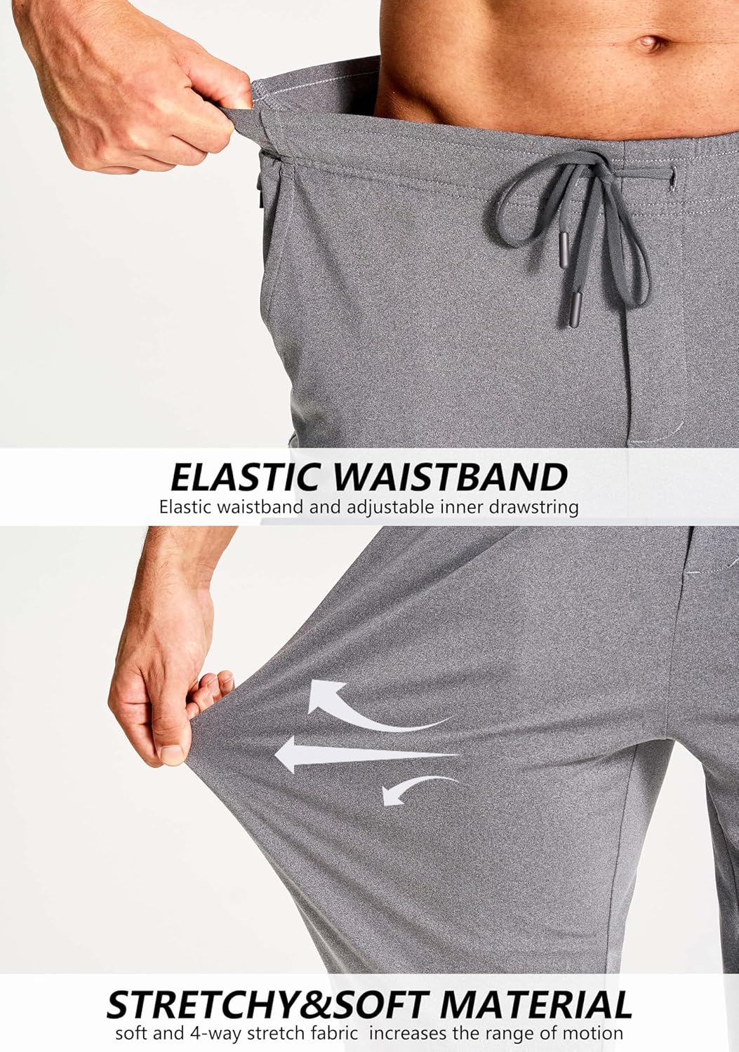 Skiennix Men's Athletic Joggers - Stretch Track Pants with Zipper Pockets for Gym & Running