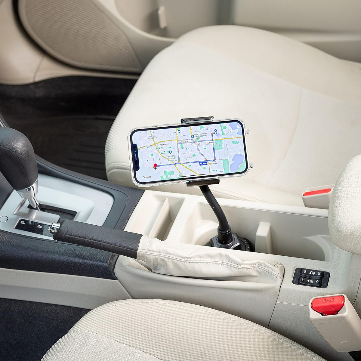 Nite IZE Squeeze Universal Cup Holder Mount - Universal Cell Phone Holder for Car Cup Holder - Sturdy Phone Accessories for Cars - Alternative to Car Vent or Dashboard Mount - Black