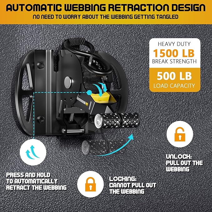 2PCS Retractable Ratchet Straps,Compatible with 2015-2025 2026 Ford F150 Auto Retract Securing Strap,Integral Retractable Tie Down Straps for F250/F350/F450/F550,Retractable Truck Bed Ratchet Straps
