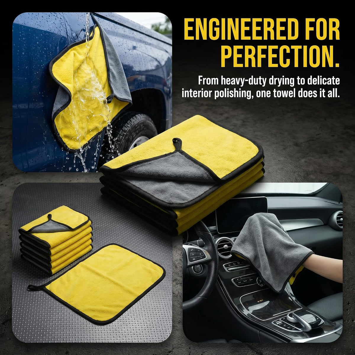 Microfiber Towels for Cars, 800GSM Car Cleaning Towels, Soft Microfiber Cleaning Cloths for Car Washing, Drying, Waxing, Buffing and Polishing, Scratch-Free Auto Detailing Towels, 6 Pack, 12 x 16 Inch