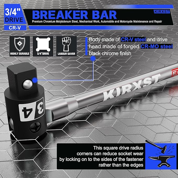 41-Inch 3/4” Drive Breaker Bar, Heavy Duty Extension Breaker Bar, 250° Rotatable Head, Premium Chromium Molybdenum Steel, Mechanical Work, Automobile and Motorcycle Maintenance and Repair
