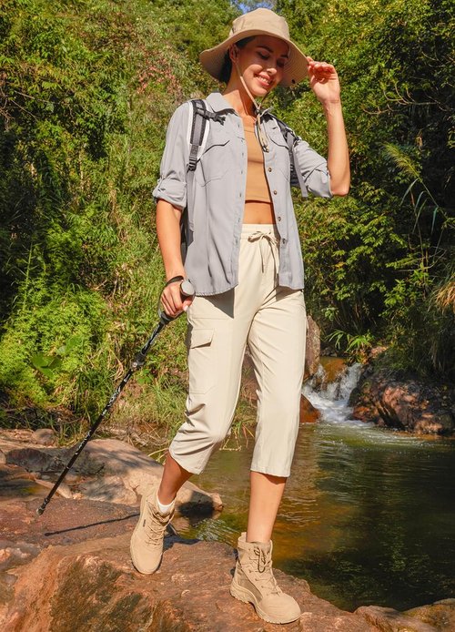 Libin Women's Capri Pants - Quick-Dry Cargo Capris for Travel & Hiking | Stretchy, Water-Resistant Design