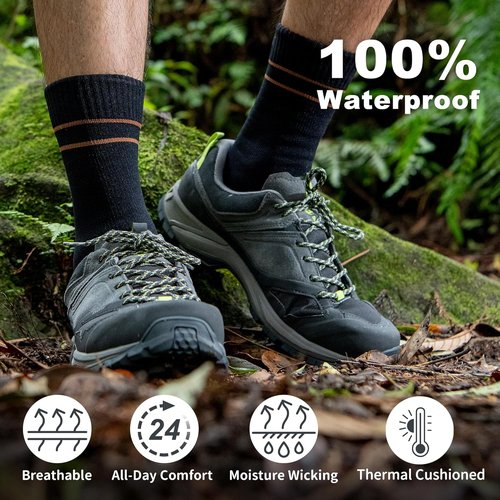 DRYMILE Waterproof Wool Hiking Socks - Breathable, Cushioned for Skiing & Winter Activities | Crew Size