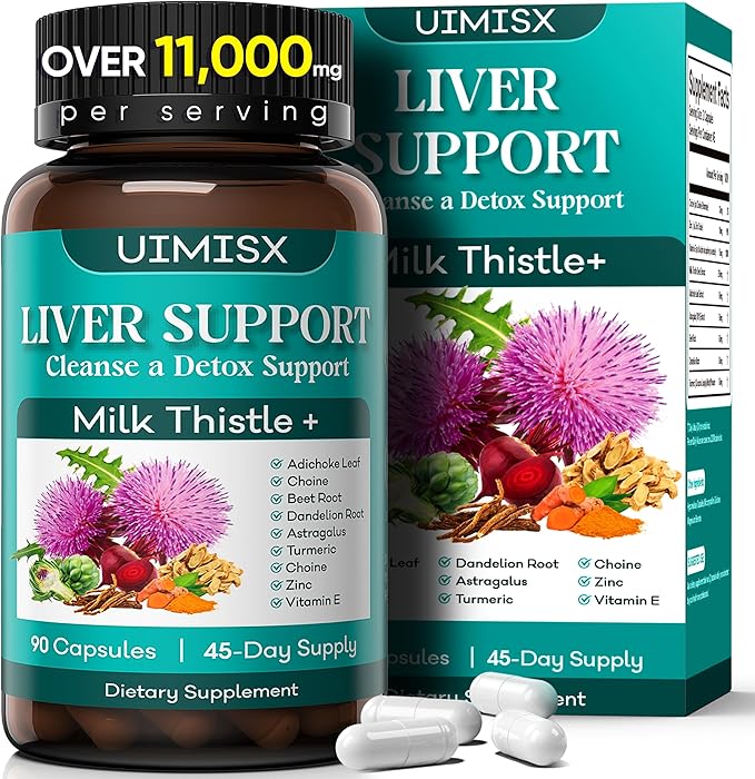 Milk Thistle Supplement - Liver Detox Cleanse Formula Herbal Liver Support with Milk Thistle, Dandelion Root, Artichoke, Turmeric, Astragalus for Liver Health, 90 Capsules-81