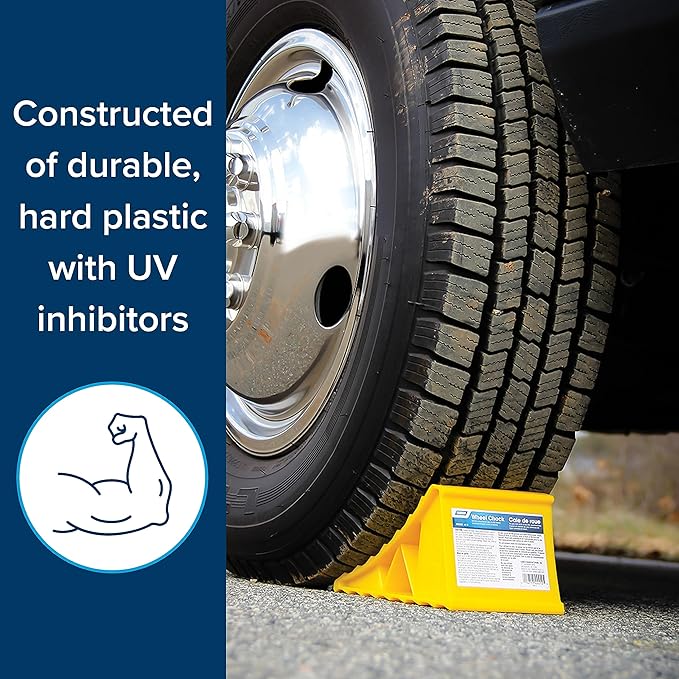 Camco Camper/RV Wheel Chock - Keeps Trailer in-Place to Safely Unhitch or Park - Compatible with Wheels Up to 26” in Diameter & Molded of Heavy-Duty Hard Plastic - 2-Pack (44414)
