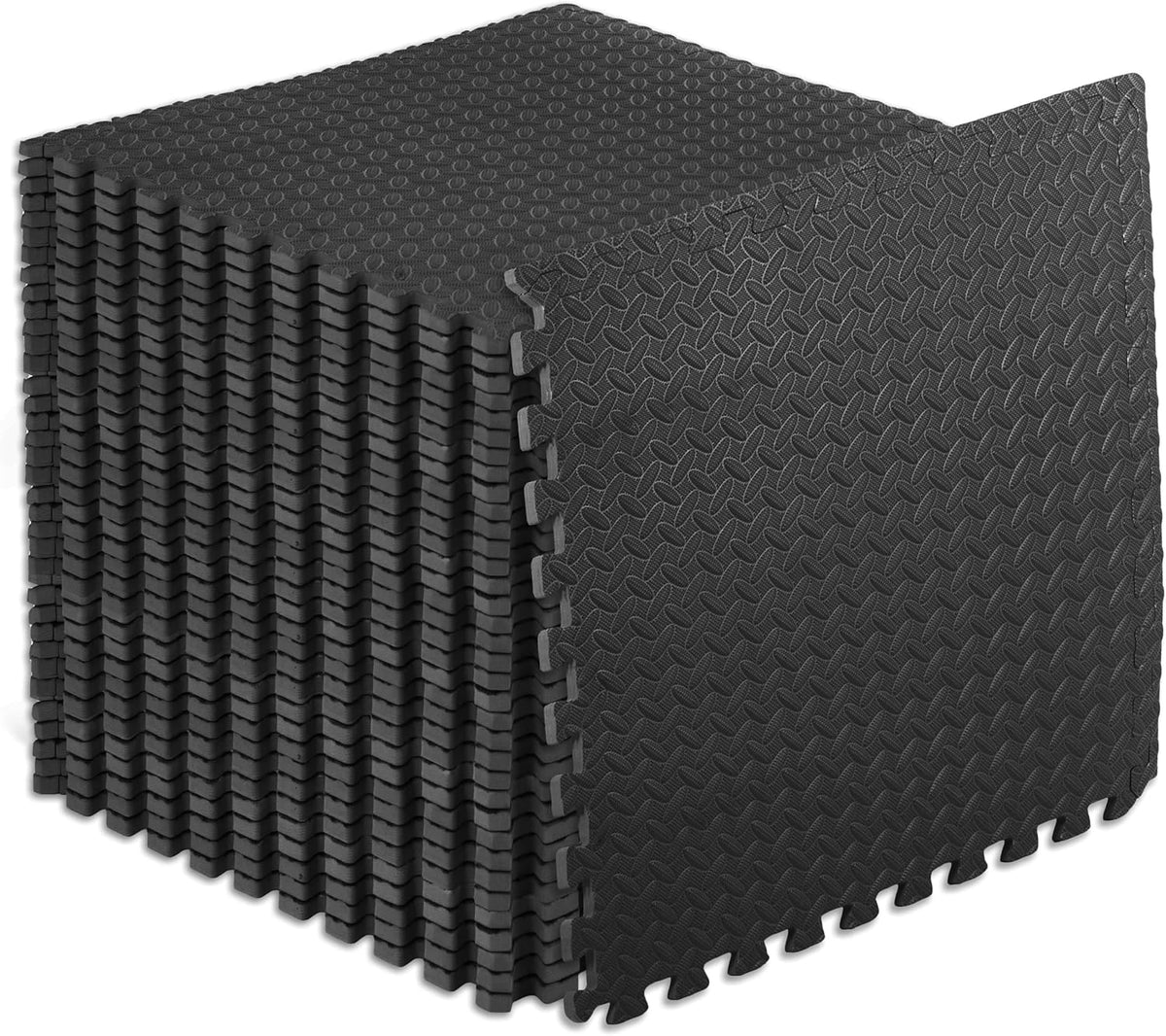 ProsourceFit Puzzle Exercise Mat - Water-Resistant EVA Interlocking Foam Tiles | 24" x 24" | Black, 144 Sq Ft (36 Tiles)