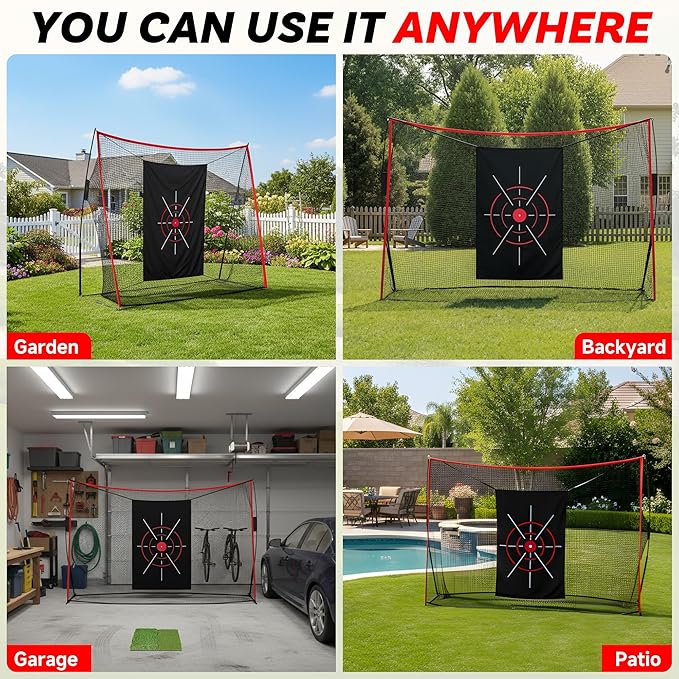 Golf Net, 10x7ft Golf Hitting Nets with a Turf Mats, Golf Practice Net for Backyard,Garage, Terrace Equipped with Noise Free Target, Great Gift for Fathers, Husbands and Professional Golfers