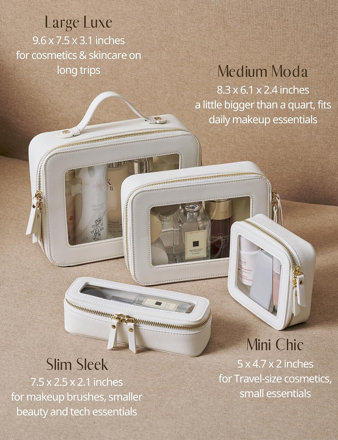 Popvibe Clear Makeup Bag with Zipper, Women Travel Toilrty Bag White Medium