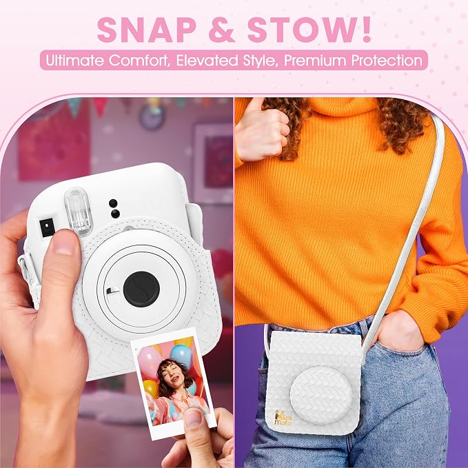 Fujifilm Instax Mini 12 Instant Camera Clay White + Minimate Custom Designed