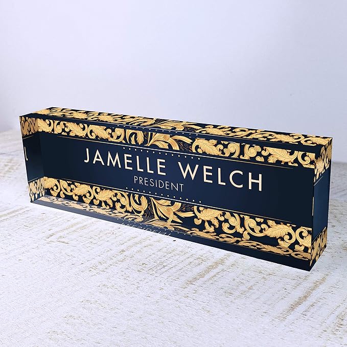 Artblox Personalized Name Plate For Desk | Black & White Marble Design On Clear Acrylic Glass | Custom Plaque Desk Name Plate Personalized Your Name And Credentials Office Office Sign Engraved Plaque