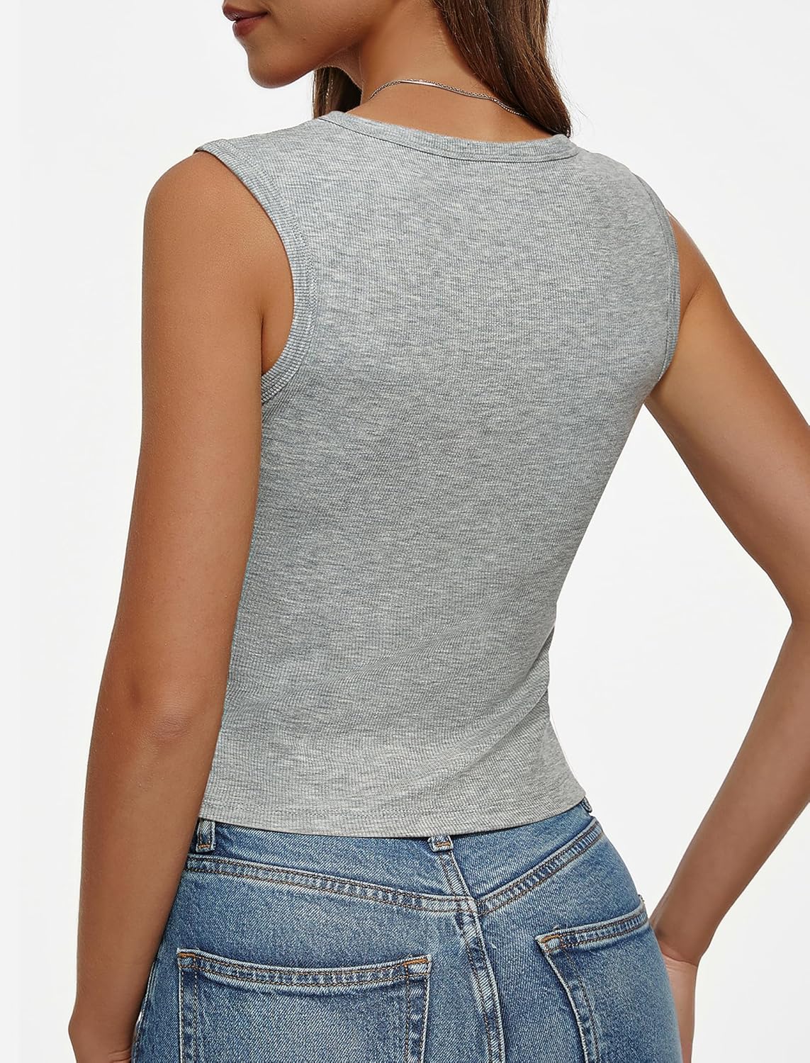 Skiennix Ribbed Tank Tops for Women - Scoop Neck Sleeveless Crop Top | Basic Fitted Camisole
