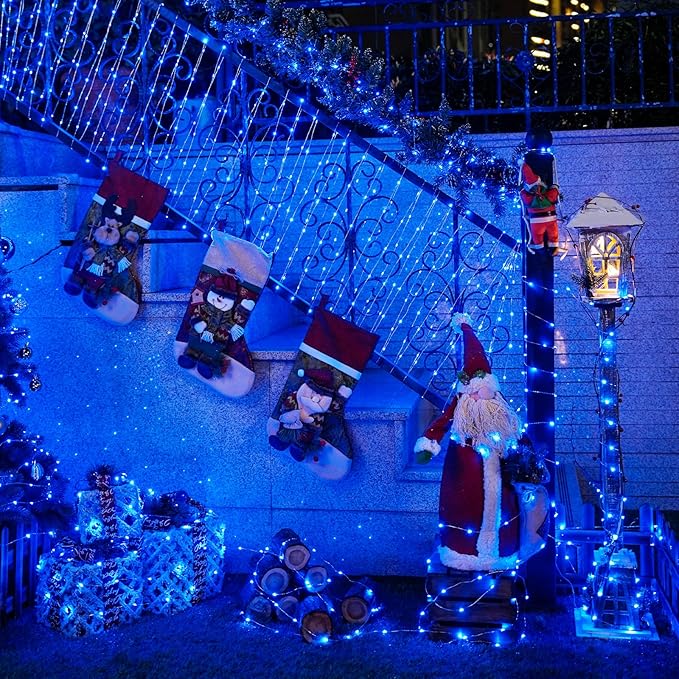 JMEXSUSS 8 Pack 50 LED Blue Fairy Lights Battery Operated, Twinkle Blue Christmas Lights Indoor Outdoor Decorations