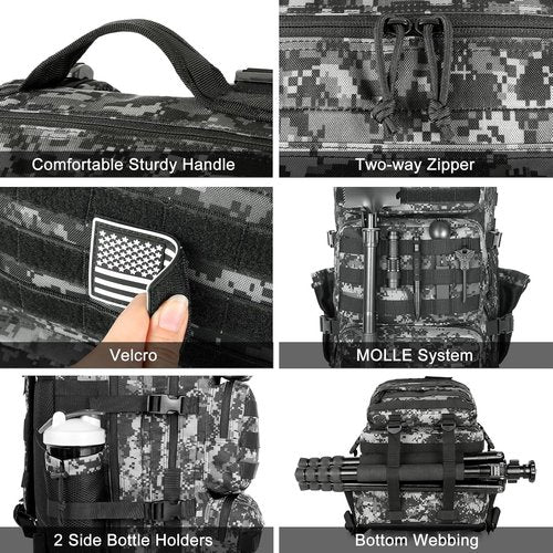 Military Tactical Backpack - 25L Molle Assault Pack for Men | Water-Resistant Heavy-Duty Rucksack - Black Digital Camo