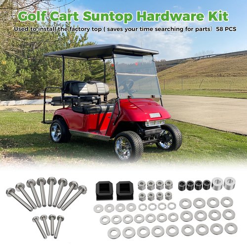 10L0L Golf Cart Suntop Hardware Kit for EZGO TXT/DCS/PDS/Medalist (1994-2013)-Front Top Strut Stainless Steel Screw Bushings Repair Kit, OEM#75465-G01, 58-Piece Set