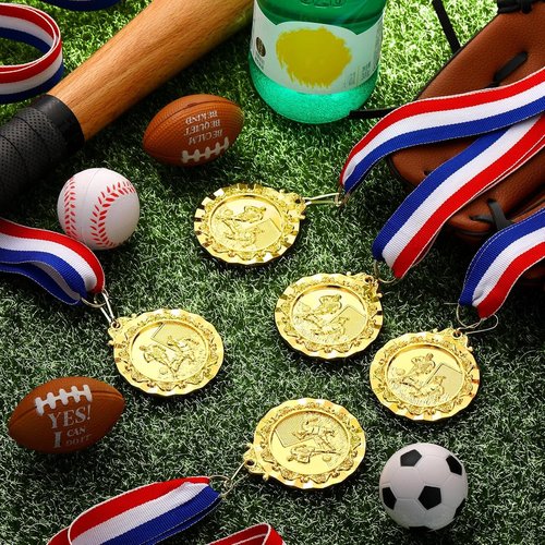 Misdary 36 Pcs Soccer Award Medals - Gold Trophies with Red, White & Blue Stripes Ribbon for Kids