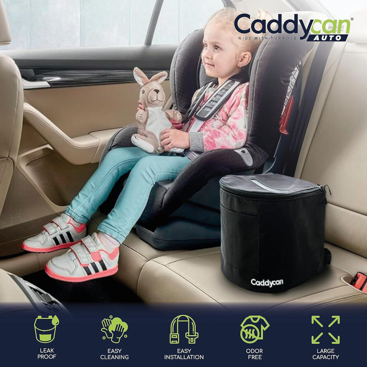 Auto - Car Trash Can with Lid | Compact, Durable Multipurpose Trash Bin and Organizer for Commuting, Adventures | Utility Pockets and 100% Leak-Proof