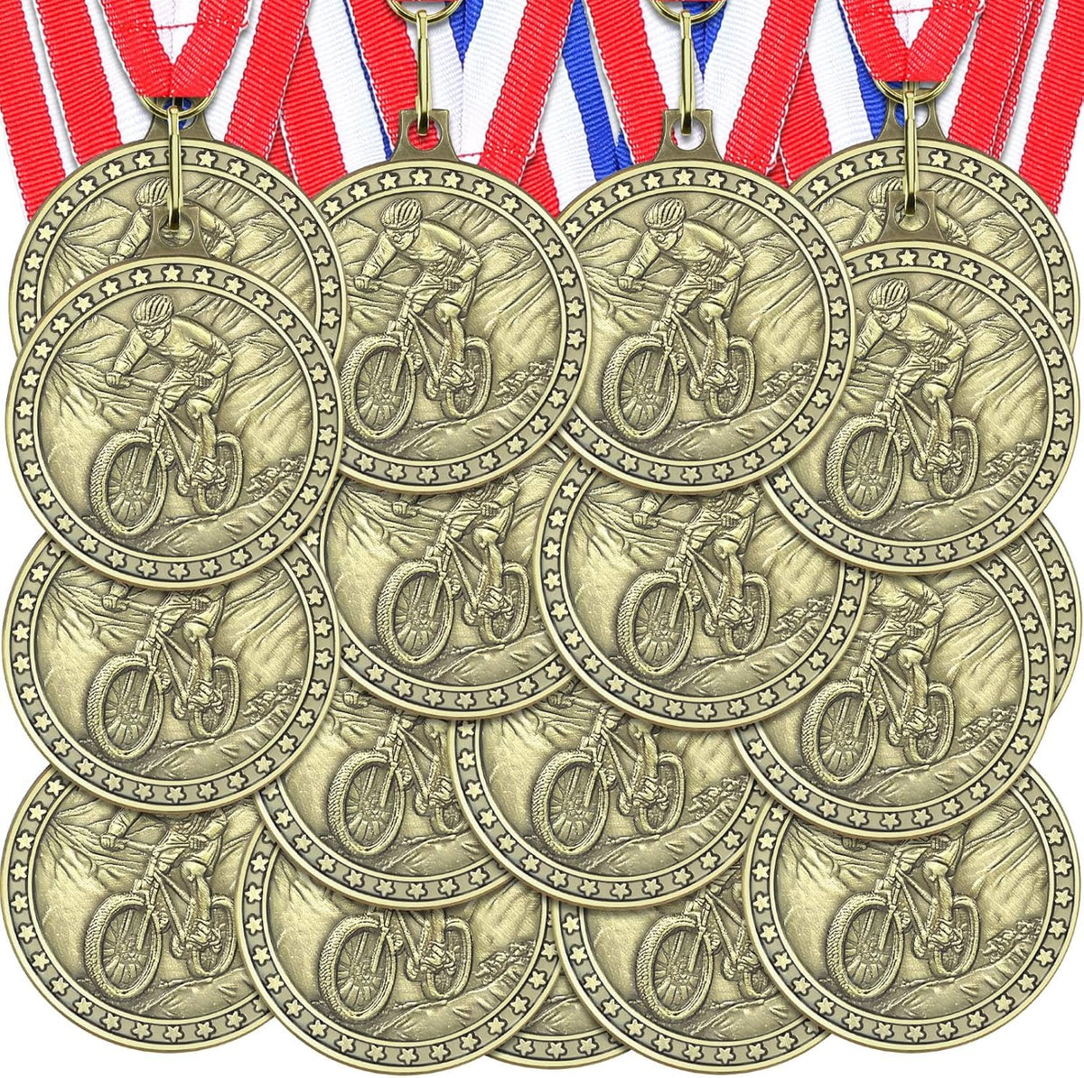 Skiennix Gold Cycling Medals - 12 Pcs Bulk Awards with Neck Ribbons for Sports Tournaments & Competitions