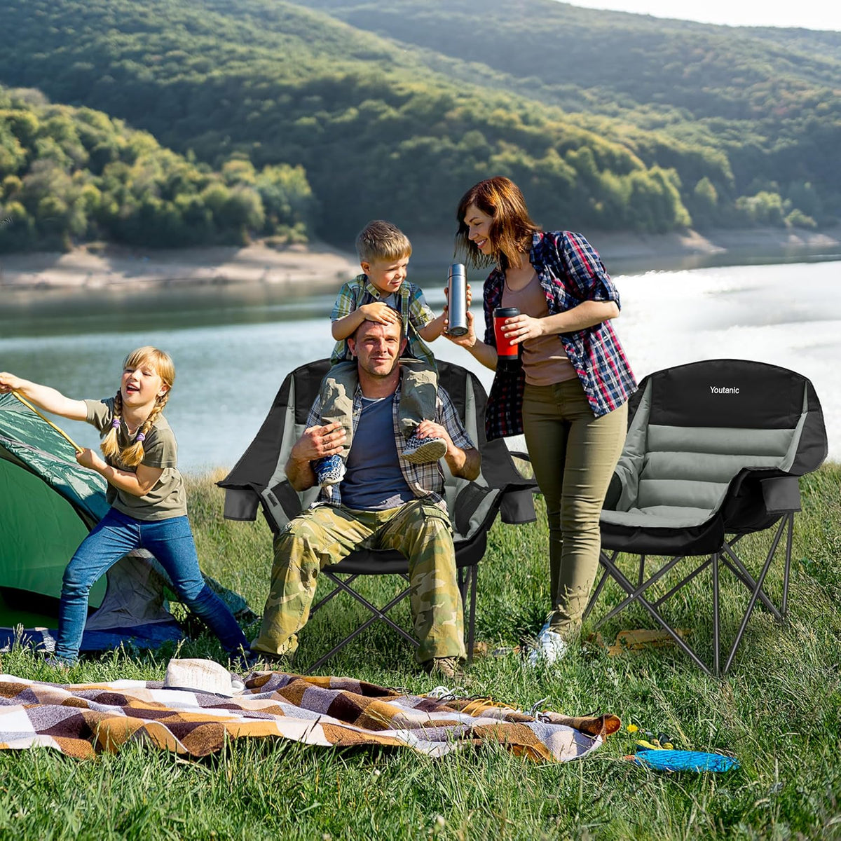 Youtanic Oversized Camping Chair - Portable Folding Design with Cup Holder & Side Pocket | Supports Up to 400lbs