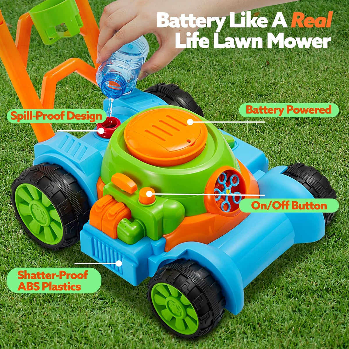 SLOOSH Bubble Lawn Mower | Spill-Proof Bubble Machine Toy for Toddlers Age 1-3 - Perfect for Indoor & Outdoor Fun