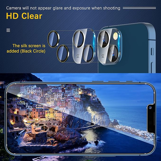 UniqueMe for iPhone 13 / iPhone 13 Mini Camera Lens Protector, Tempered Glass