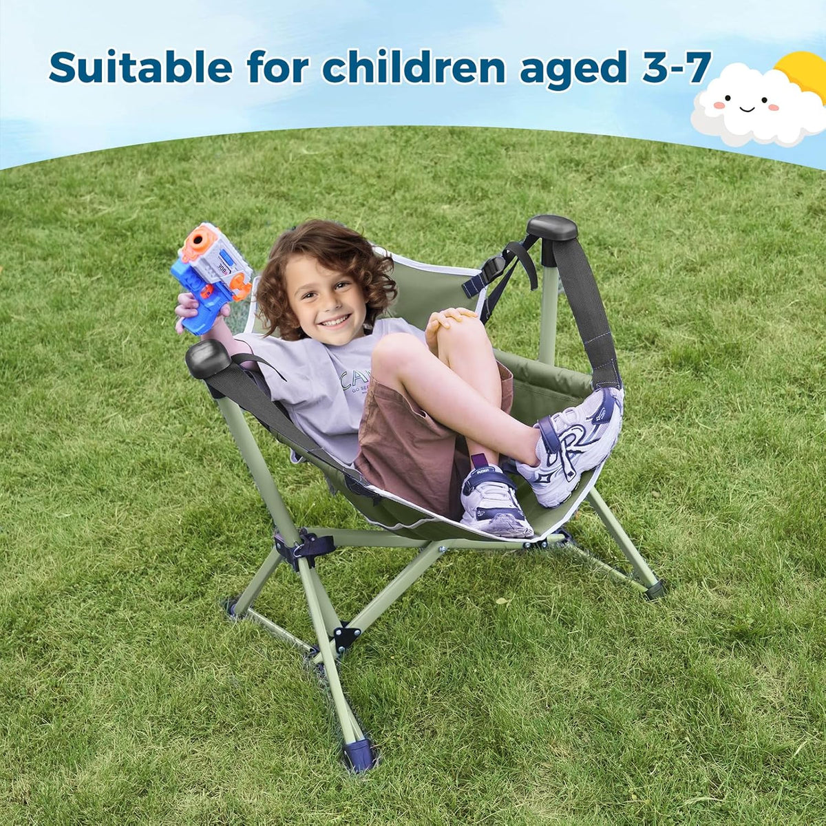 Skiennix Kids Hammock Chair - Adjustable & Portable Folding Camping Chair | Green, Supports 135 LBS
